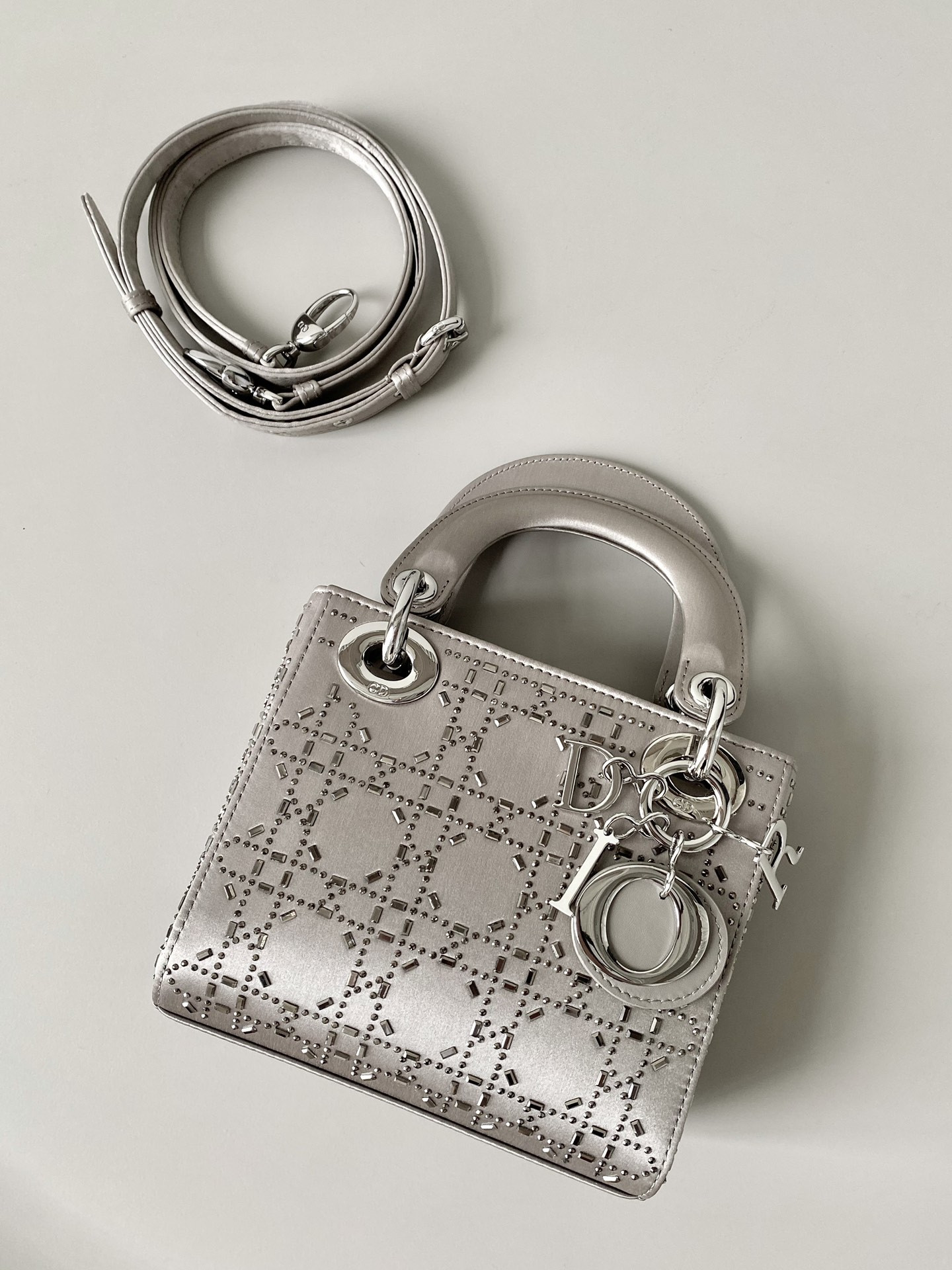 mini lady D*or bag gray 6.5 x 6 x 3 inches
