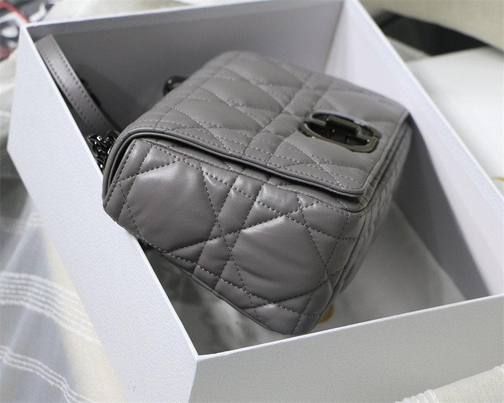 medium d*or caro bag grey S*pple cannage calfskin with silver hardware 25.5 x 15.5 x 8 cm