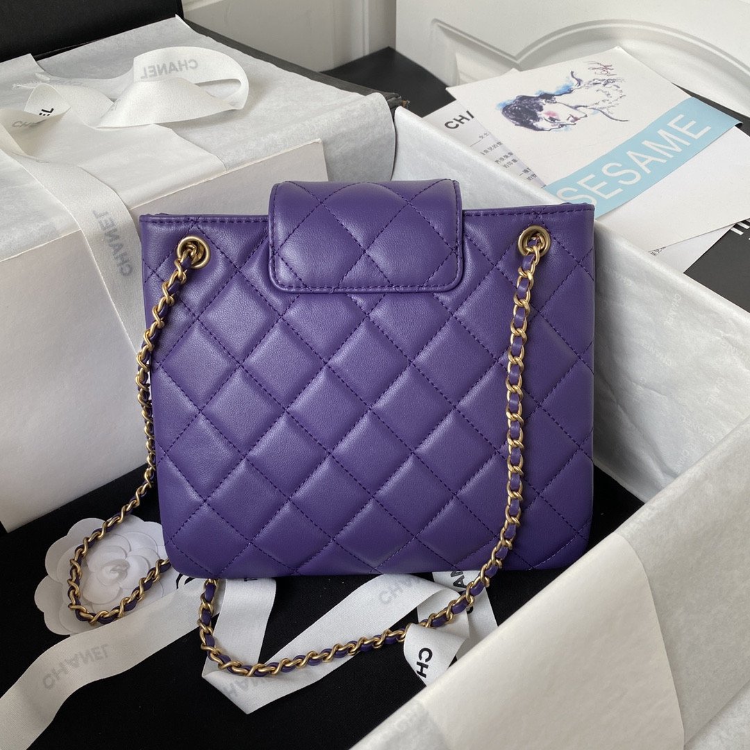 Ch*el baguette bag purple 17.5×20×5cm