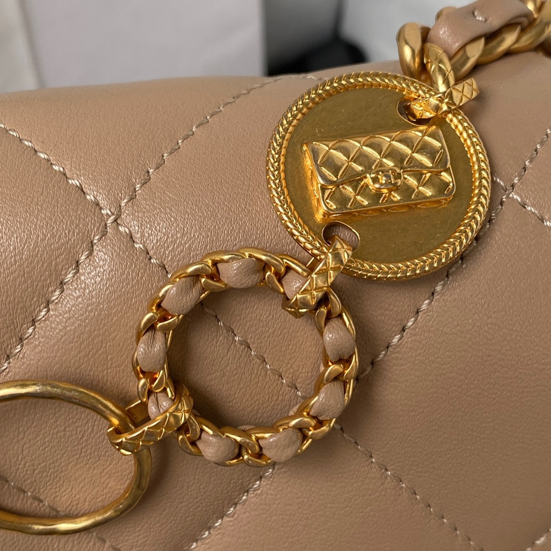 Ch*el mini flap bag khaki 5.3 × 6.6 × 3.1 in