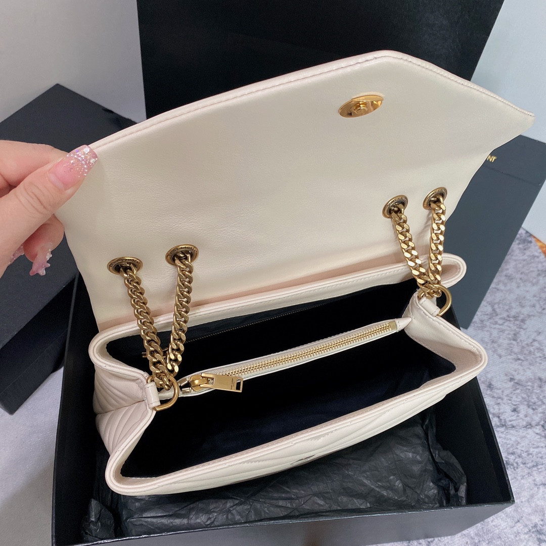 Y*L loulou medium in quilted leather blanc vintage 12.5 x 8.6 x 3.5 inches