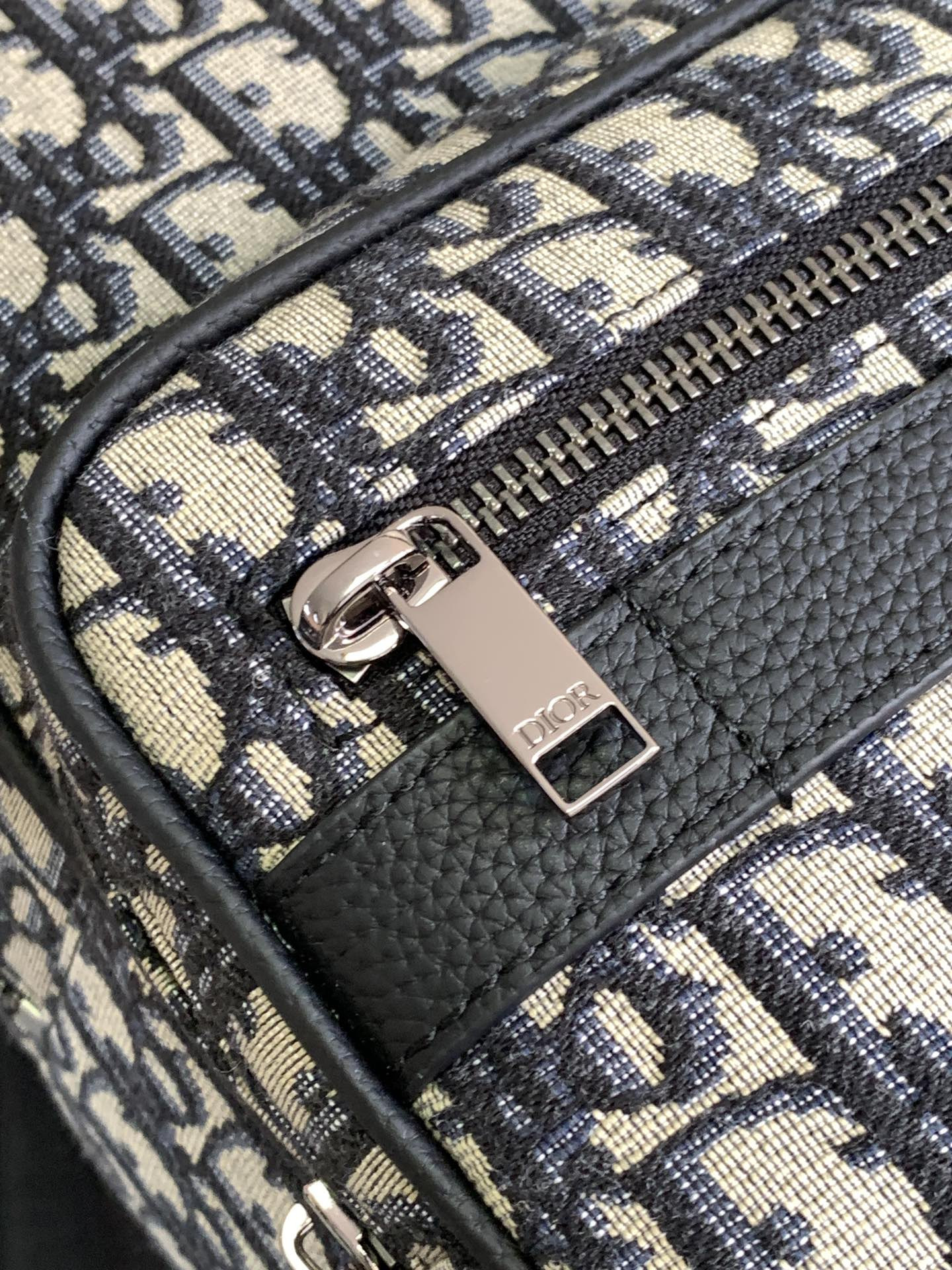 D*or safari backpack  beige and black D*or oblique jacquard 11 x 16 x 5.5 inches