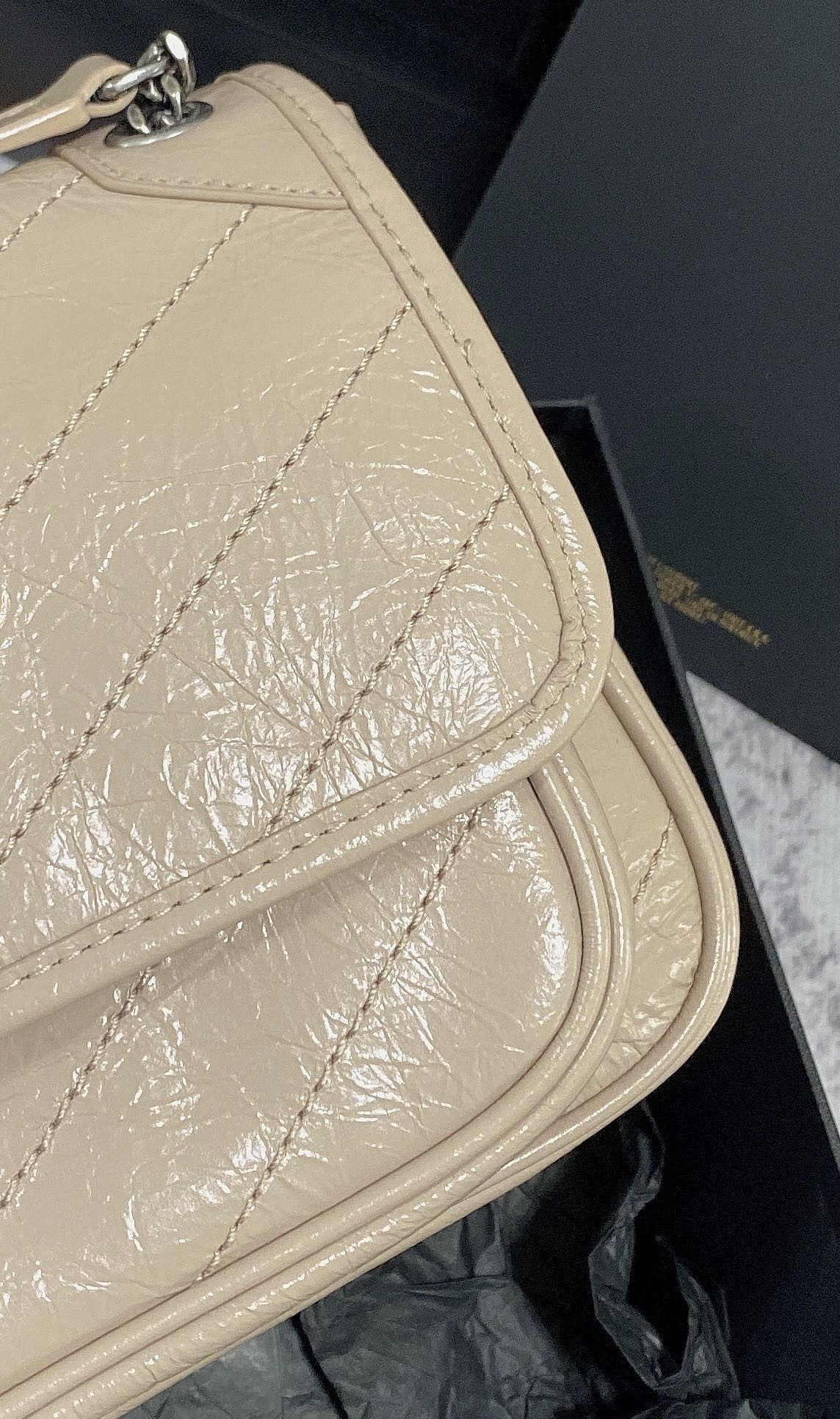 Y*L niki baby in vintage leather beige 8.2 x 6 x 2.9 inches