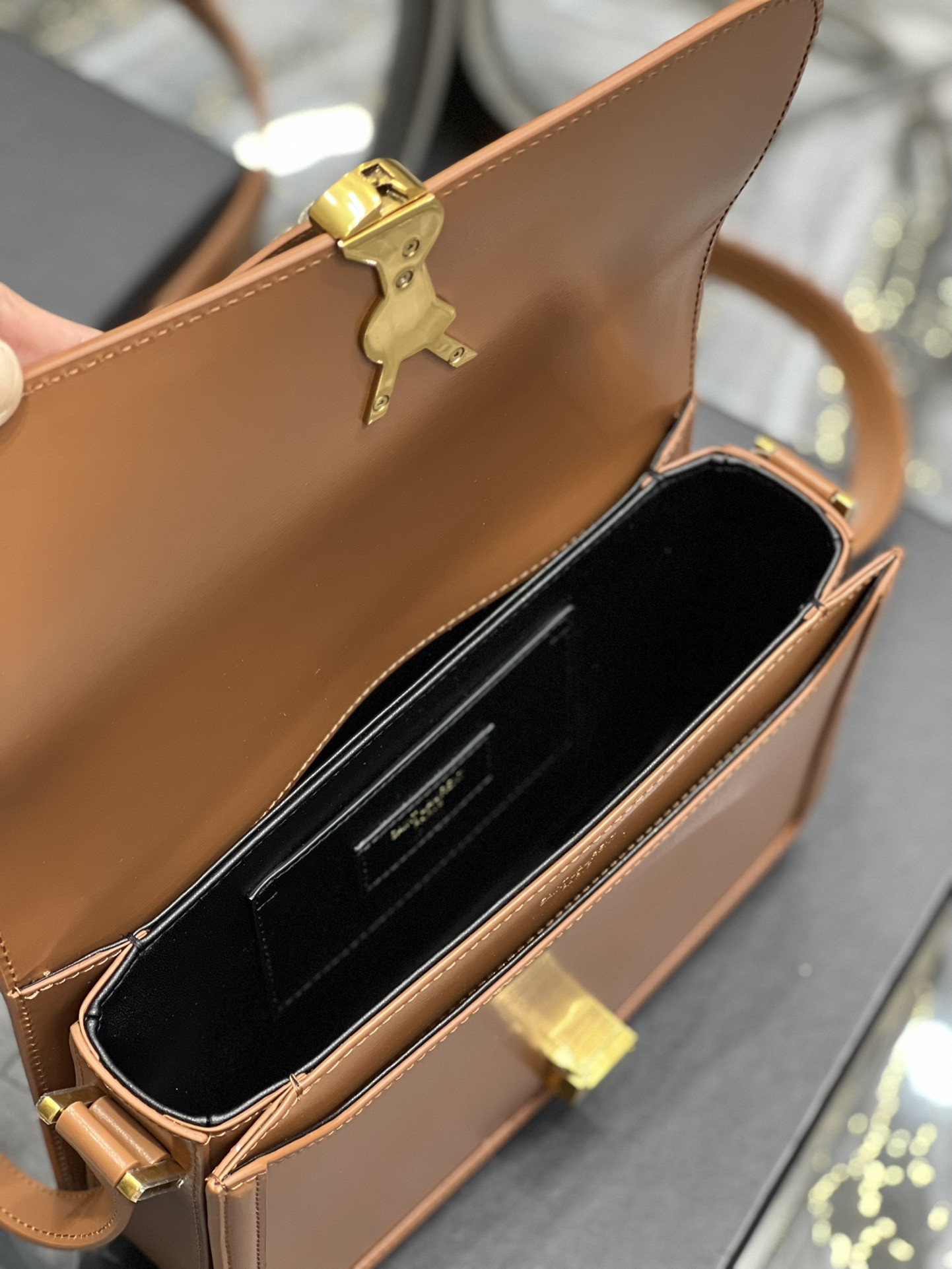 y*l solferino medium satchel in box Sa**t Lau*nt brown 9.1 x 6.3 x 2.4 inches