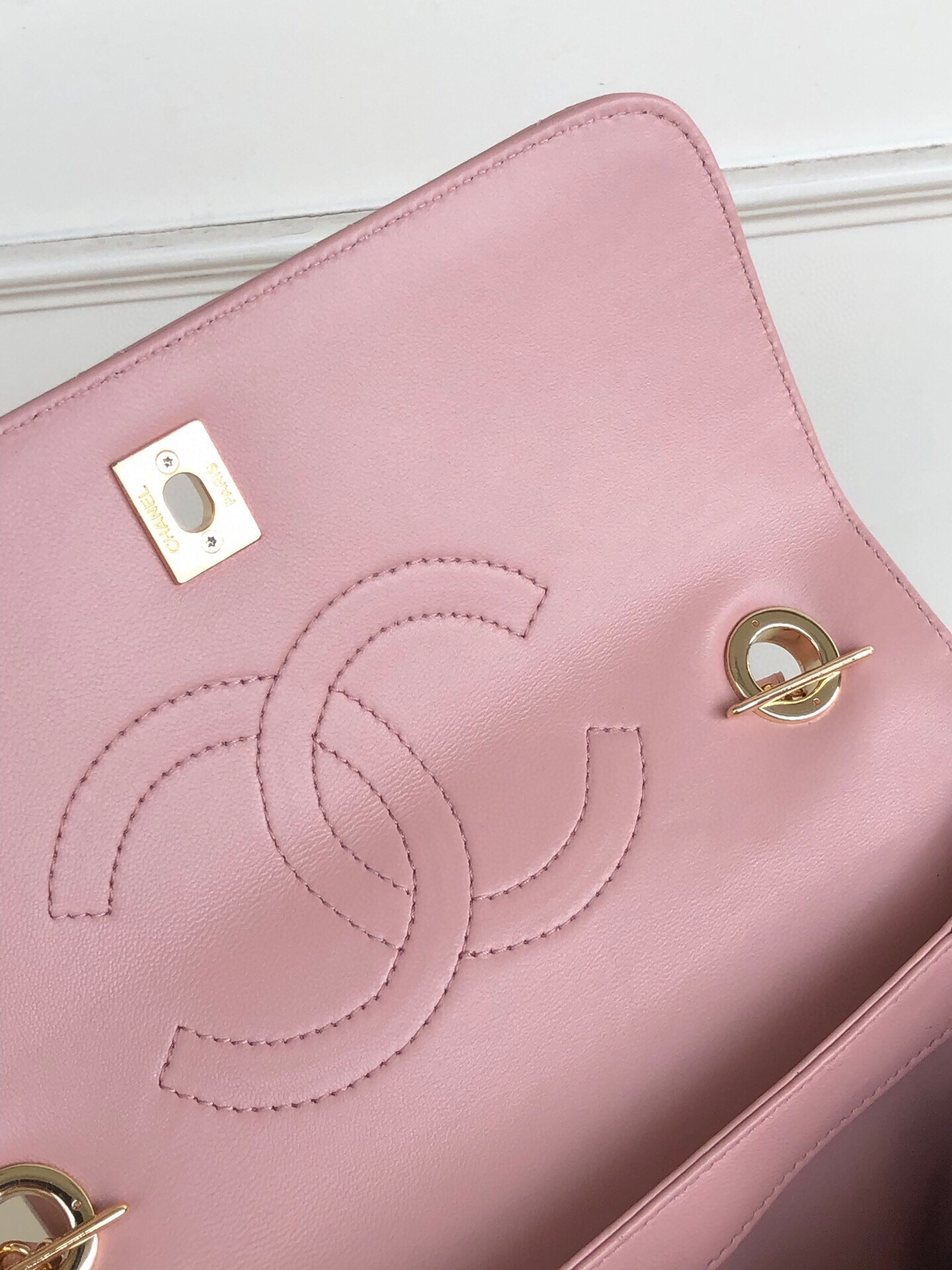Ch*el flap bag with top handle 6.6 × 9.8 × 4.7 in