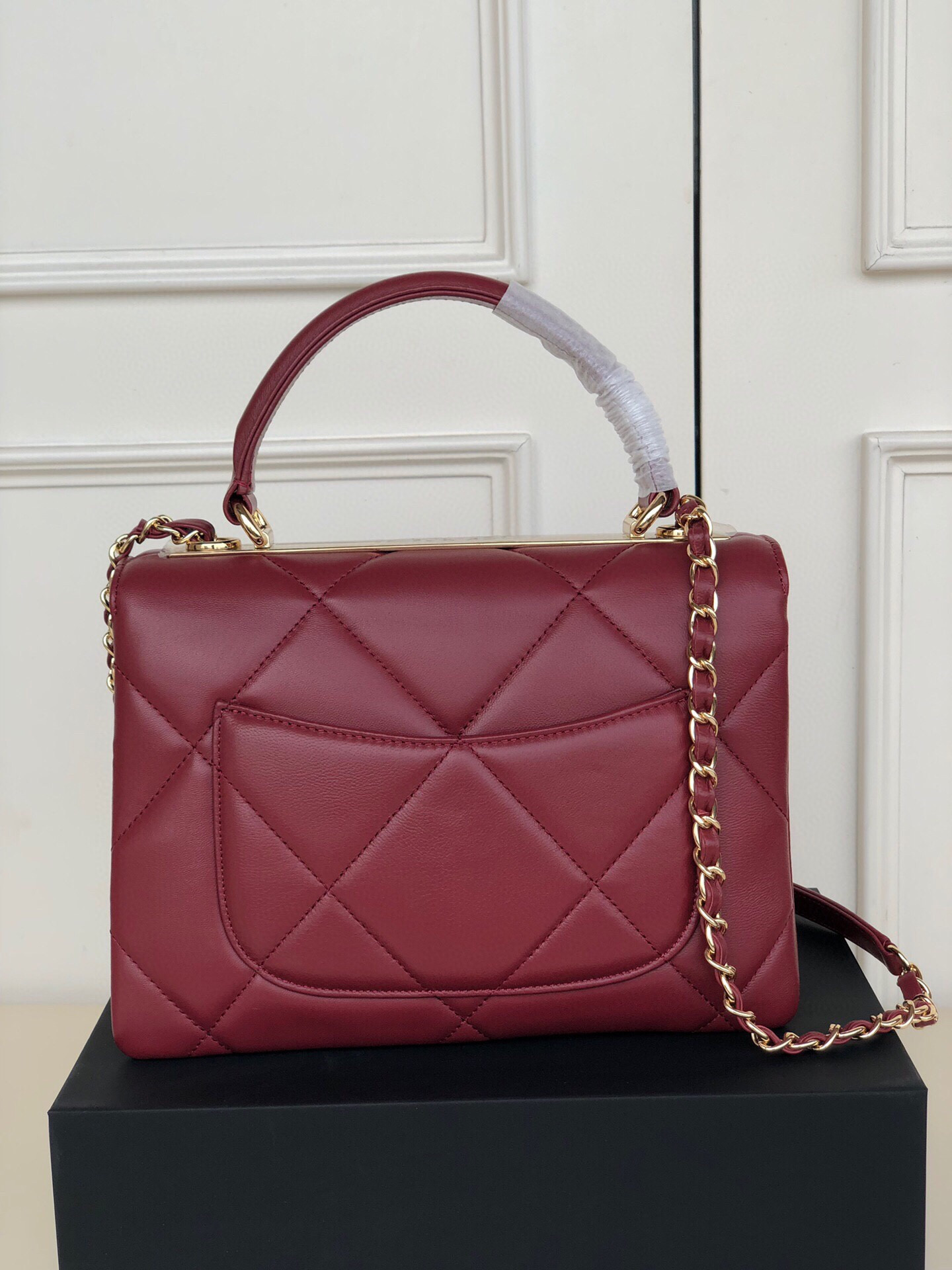Ch*el flap bag with top handle 6.6 × 9.8 × 4.7 in
