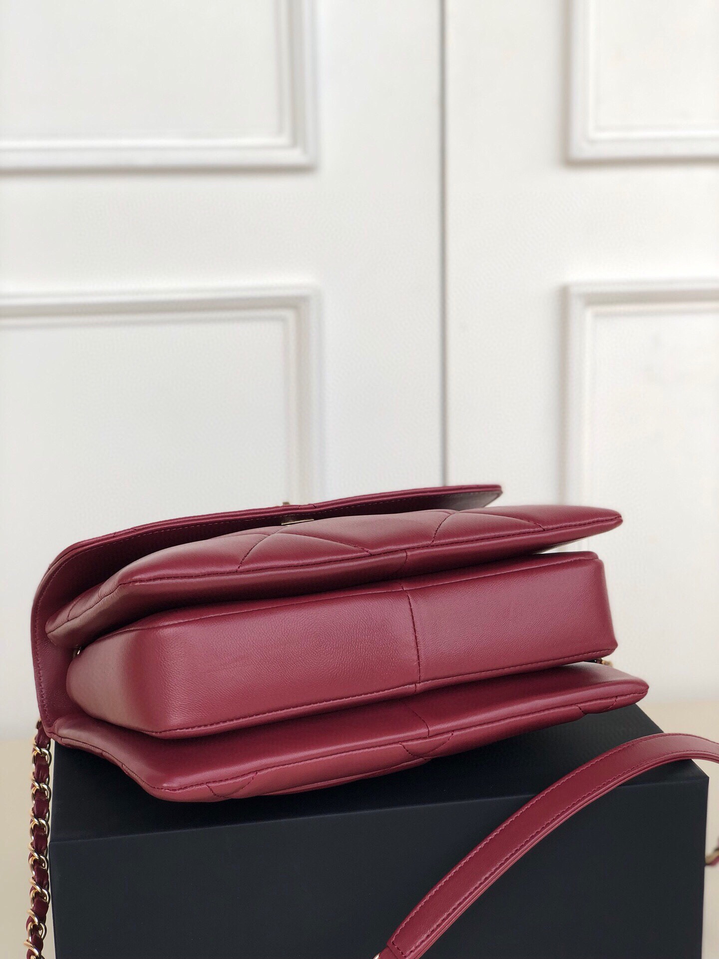 Ch*el flap bag with top handle 6.6 × 9.8 × 4.7 in
