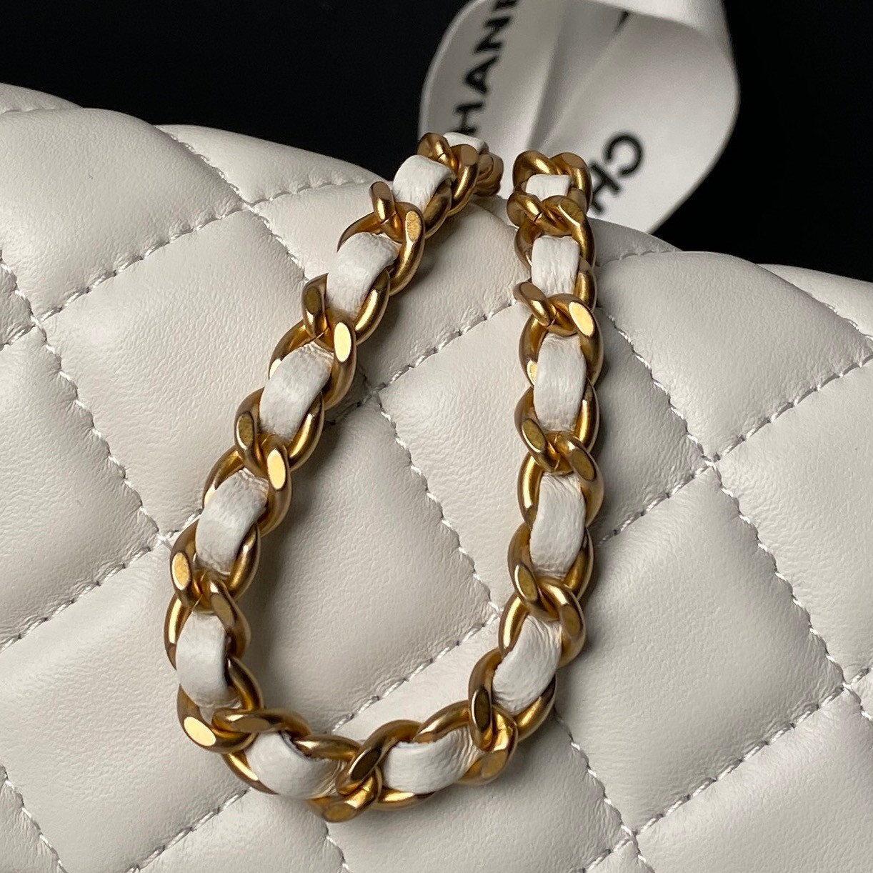 Ch**el MINI FLAP BAG SHINY CALFSKIN & gold-TONE METAL white 4.7 × 7.8 × 2.3 in