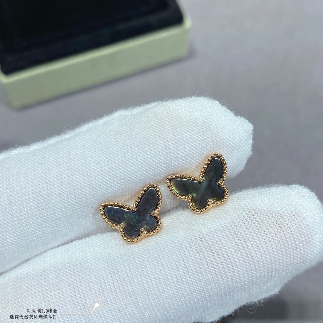 V*n Cl**f & Arpels Natural Grey Mother-of-Pearl Mini Butterfly Earrings