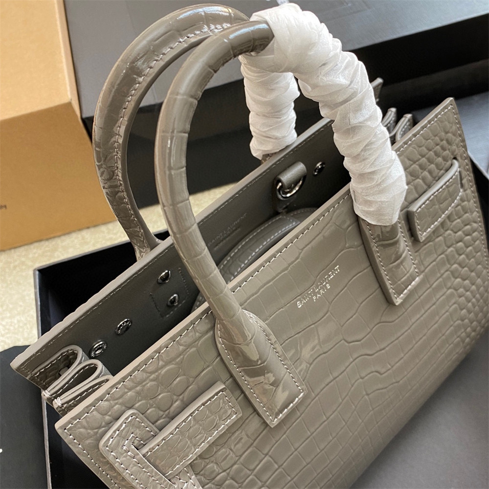 Y51 SAC DE JOUR NANO IN CROCODILE EMBOSSED LEATHER DARK GREY 8.6 X 6.8 X 3.5 INCHES