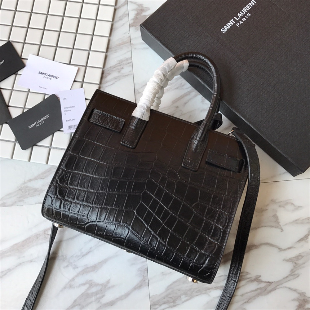 Y51 SAC DE JOUR NANO IN MATTE CROCODILE EMBOSSED LEATHER BLACK