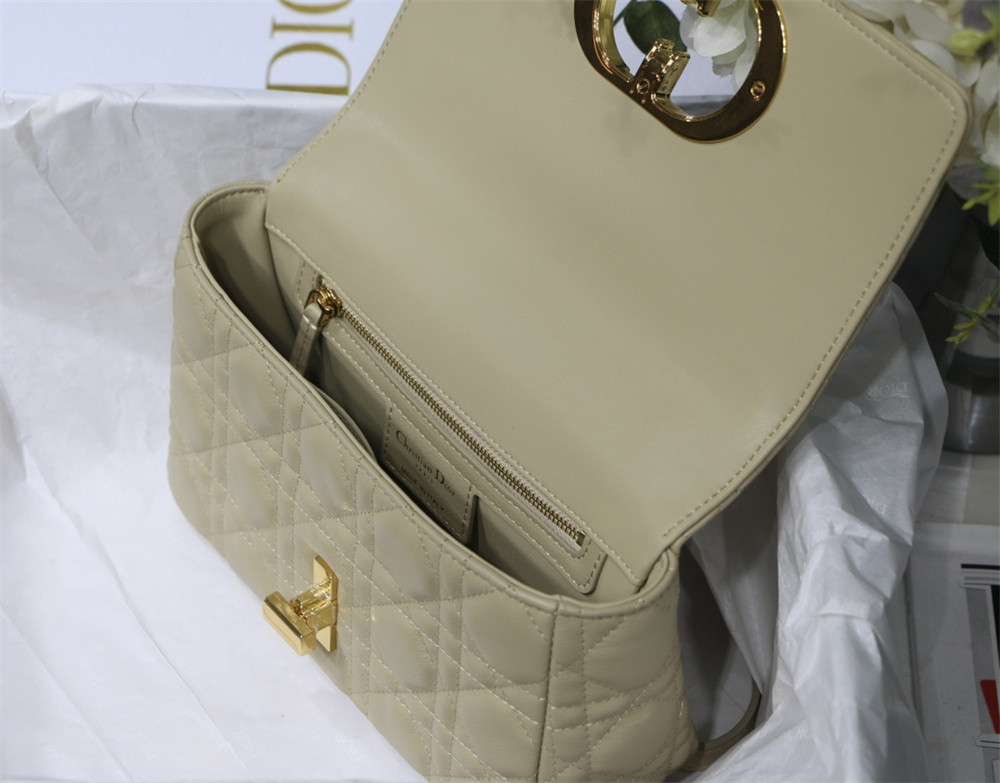 SMALL D10r CARO BAG Beige S*pple Cannage Calfskin 20 x 12 x 7 cm