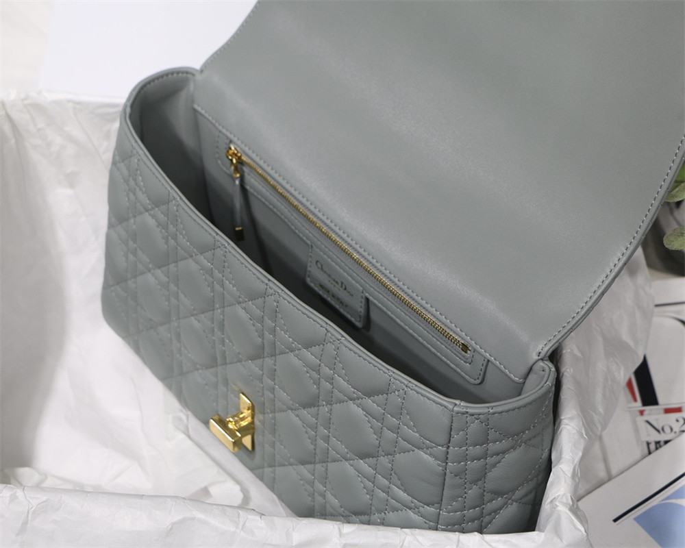 LARGE D10r CARO BAG Stone Gray S*pple Cannage Calfskin 29 x 18 x 10 cm