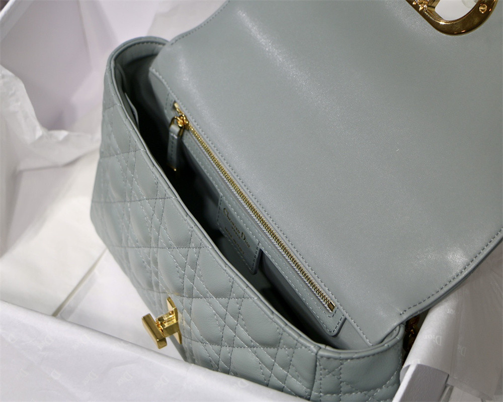 MEDIUM D10r CARO BAG Ethereal Gray S*pple Cannage Calfskin 25.5 x 15.5 x 8 cm