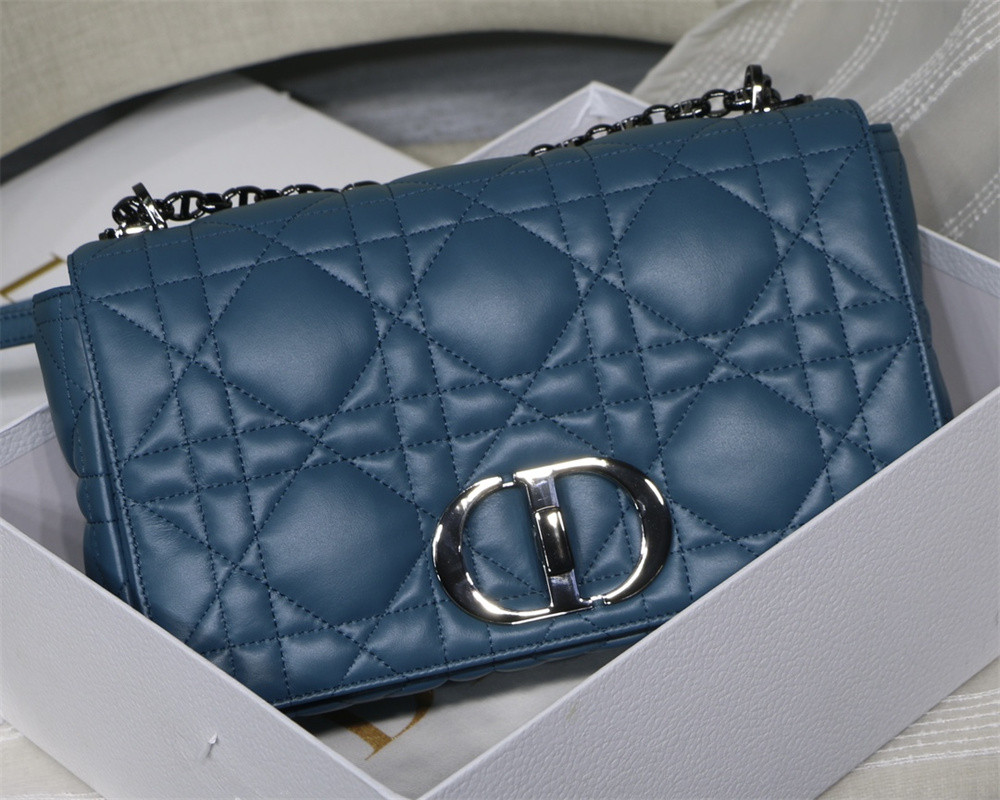 LARGE D10r CARO BAG Navy S*pple Cannage Calfskin With Silver Hardware 29 x 18 x 10 cm