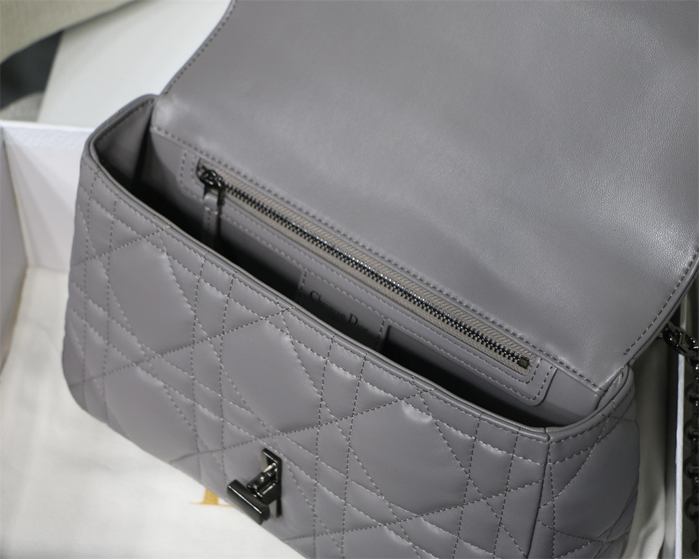 MEDIUM D10r CARO BAG Grey S*pple Cannage Calfskin With Silver Hardware 25.5 x 15.5 x 8 cm