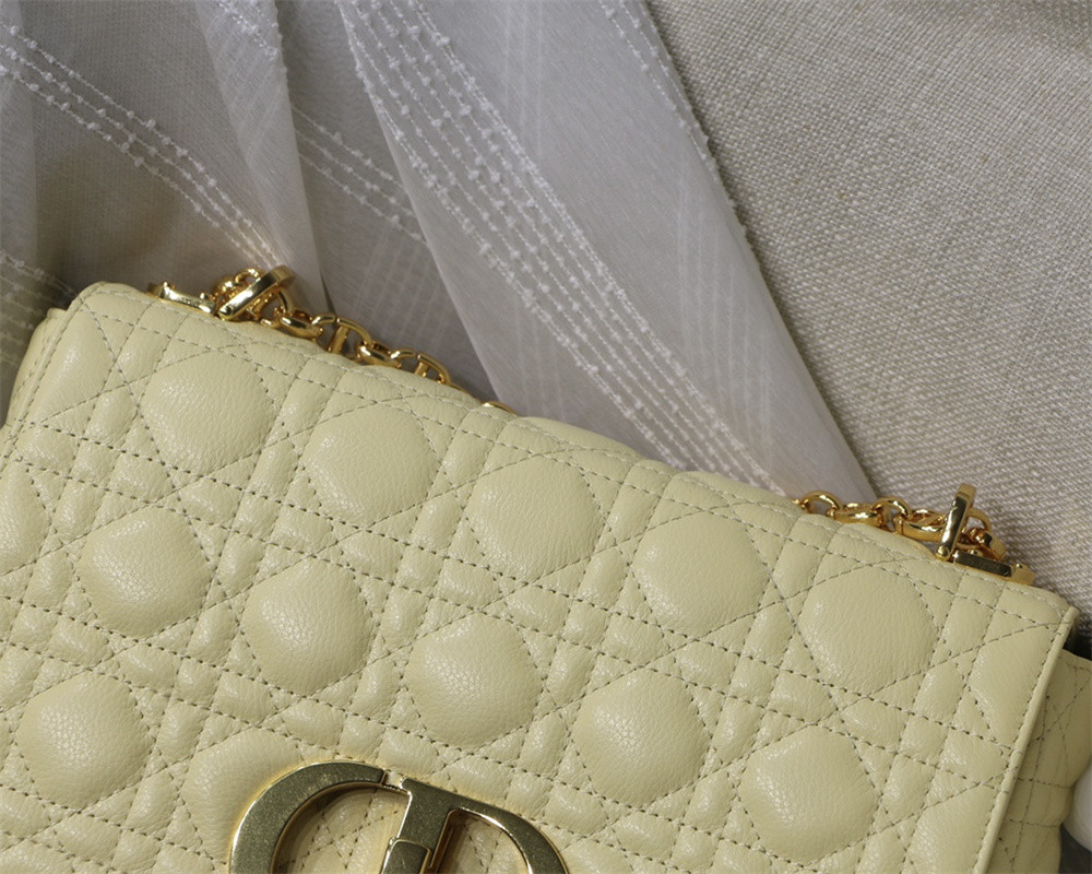 MEDIUM D10r CARO BAG light yellow S*pple Cannage Calfskin 25.5 x 15.5 x 8 cm