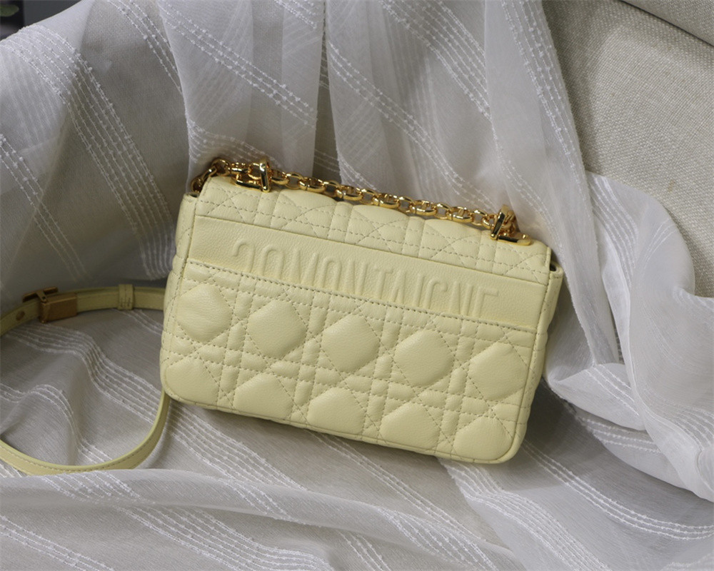 SMALL D10r CARO BAG Light Yellow S*pple Cannage Calfskin 20 x 12 x 7 cm