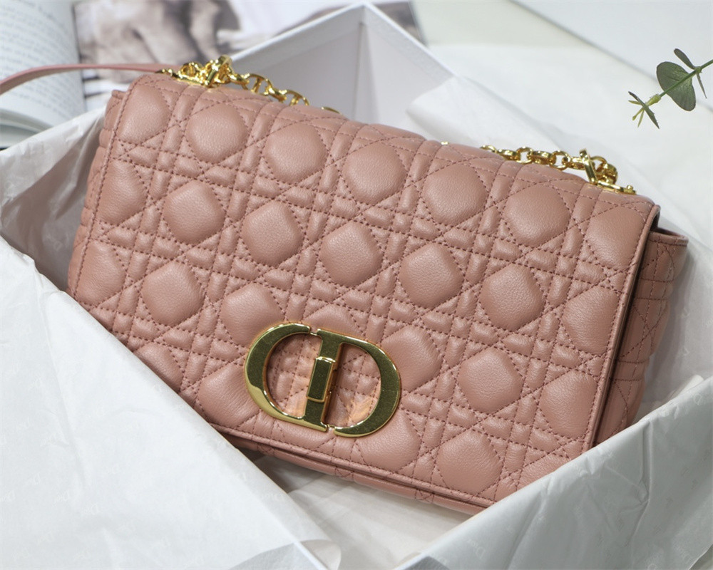 LARGE D10r CARO BAG Pink S*pple Cannage Calfskin 29 x 18 x 10 cm