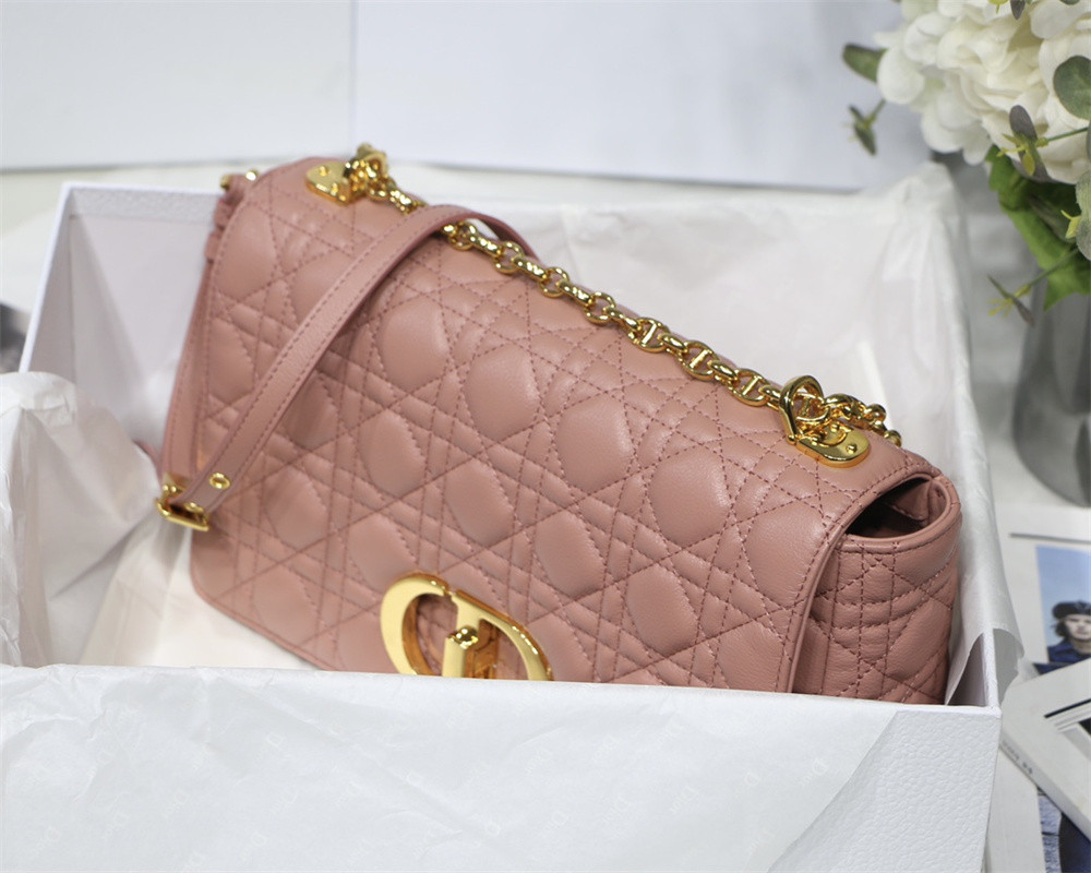 LARGE D10r CARO BAG Pink S*pple Cannage Calfskin 29 x 18 x 10 cm