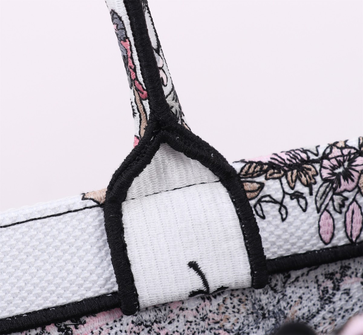 Large D10r BOOK TOTE WHITE AND PASTEL PINK BUTTERFLY AROUND THE WORLD EMBROIDERY 16.5 x 14 x 7.5 inches