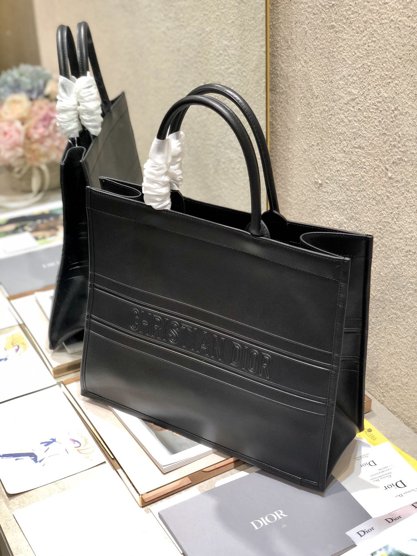 Large D10r Book Tote Black D10r Oblique Embossed Calfskin 16.5 x 14 x 7.5 inches