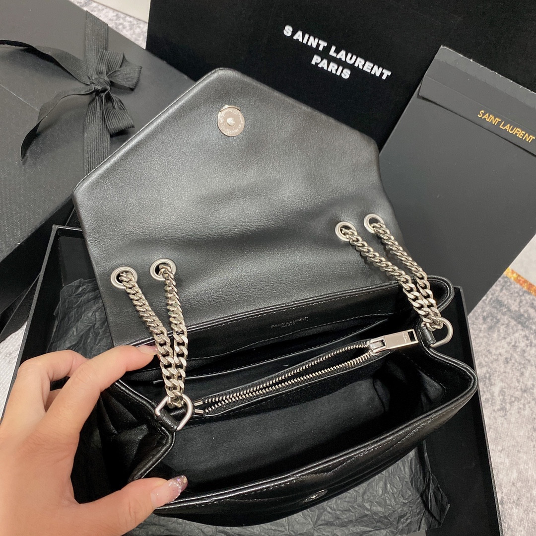Y51 LOULOU SMALL IN QUILTED LEATHER BLACK SILVER 9 X 6.1 X 3.3 INCHES