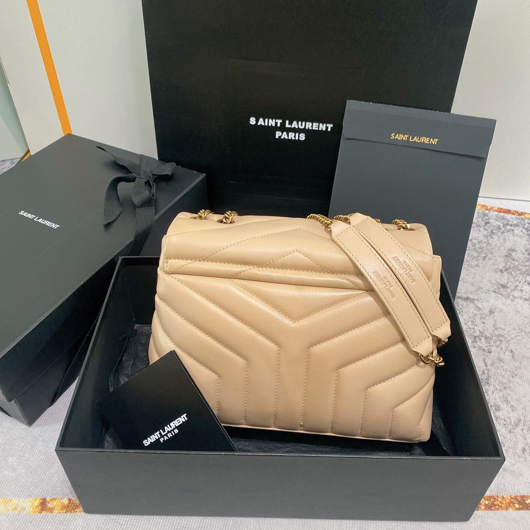 Y51 LOULOU SMALL IN QUILTED LEATHER light beige 9 X 6.1 X 3.3 INCHES