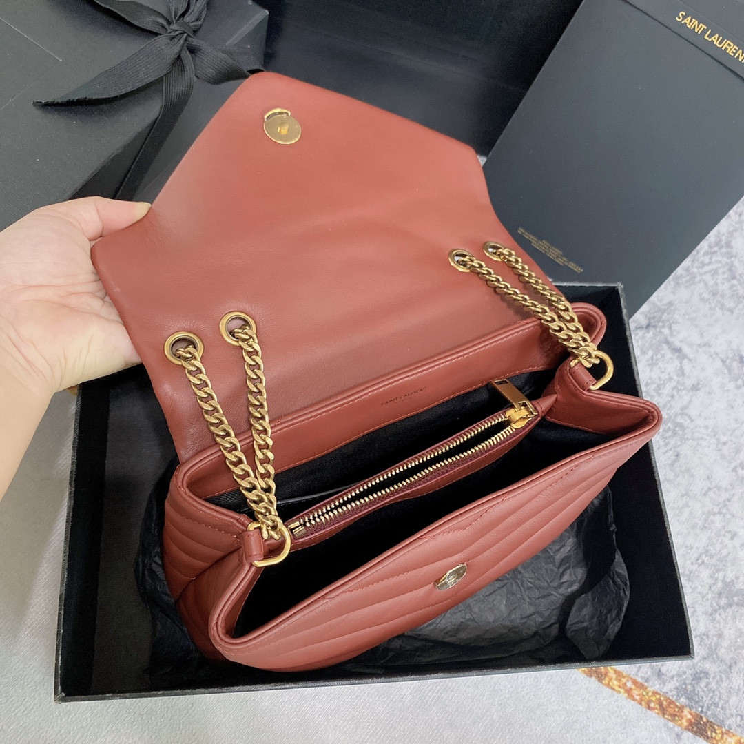 Y51 LOULOU SMALL IN QUILTED LEATHER RED GOLD 9 X 6.1 X 3.3 INCHES