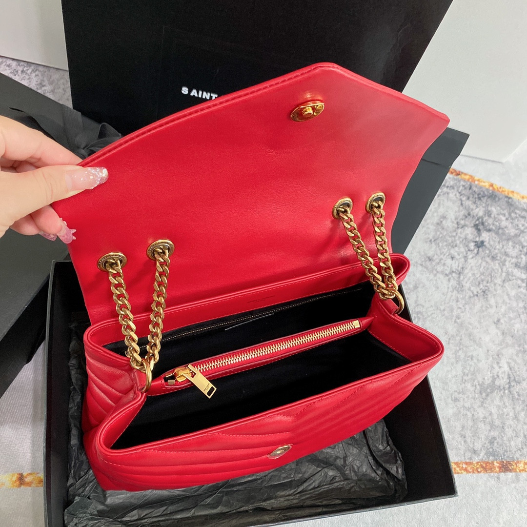Y51 LOULOU MEDIUM IN QUILTED LEATHER RED 12.5 X 8.6 X 3.5 INCHES