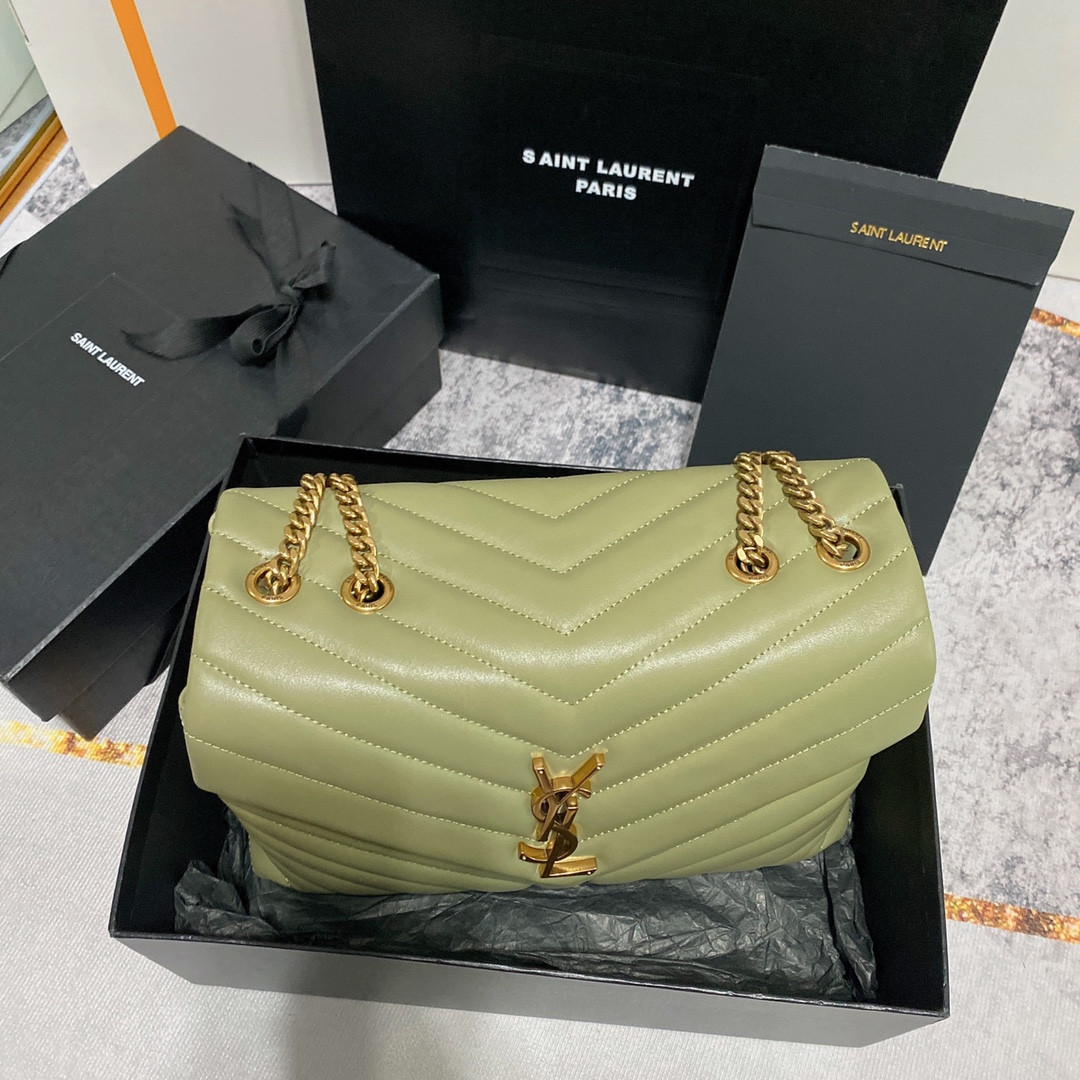 Y51 LOULOU MEDIUM IN QUILTED LEATHER GREEN 12.5 X 8.6 X 3.5 INCHES