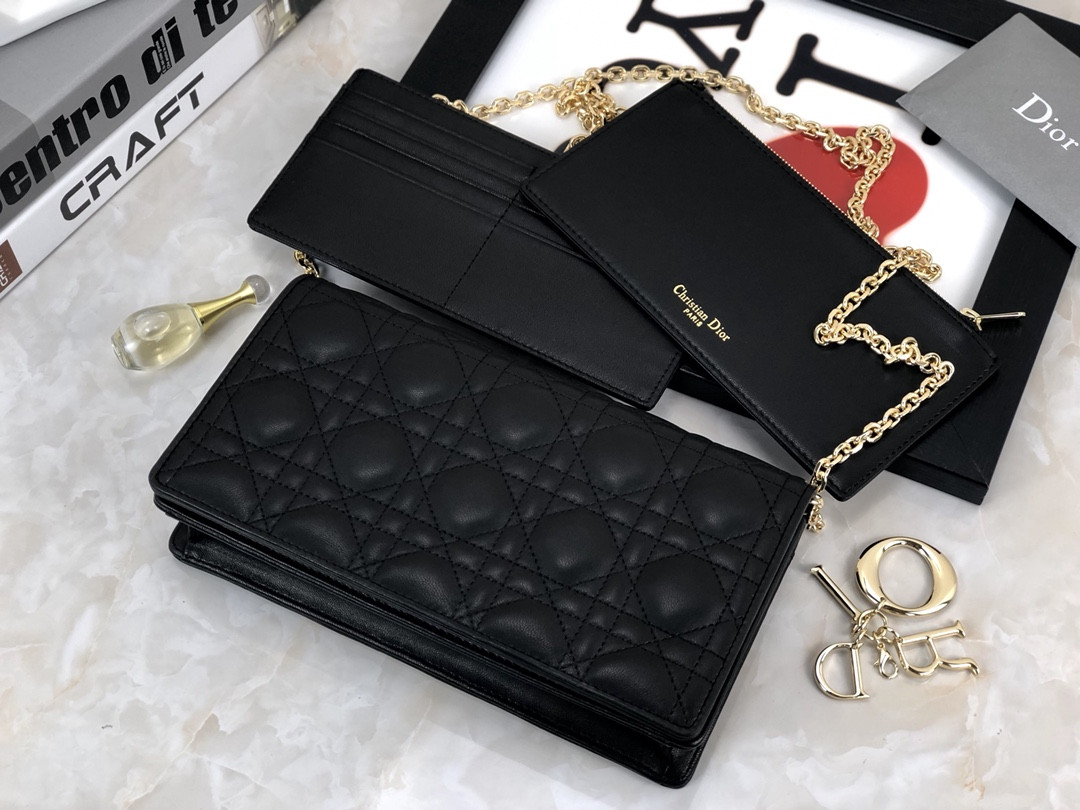 Lady D10r Pouch Black Cannage 8.5 x 4.5 x 1 inches