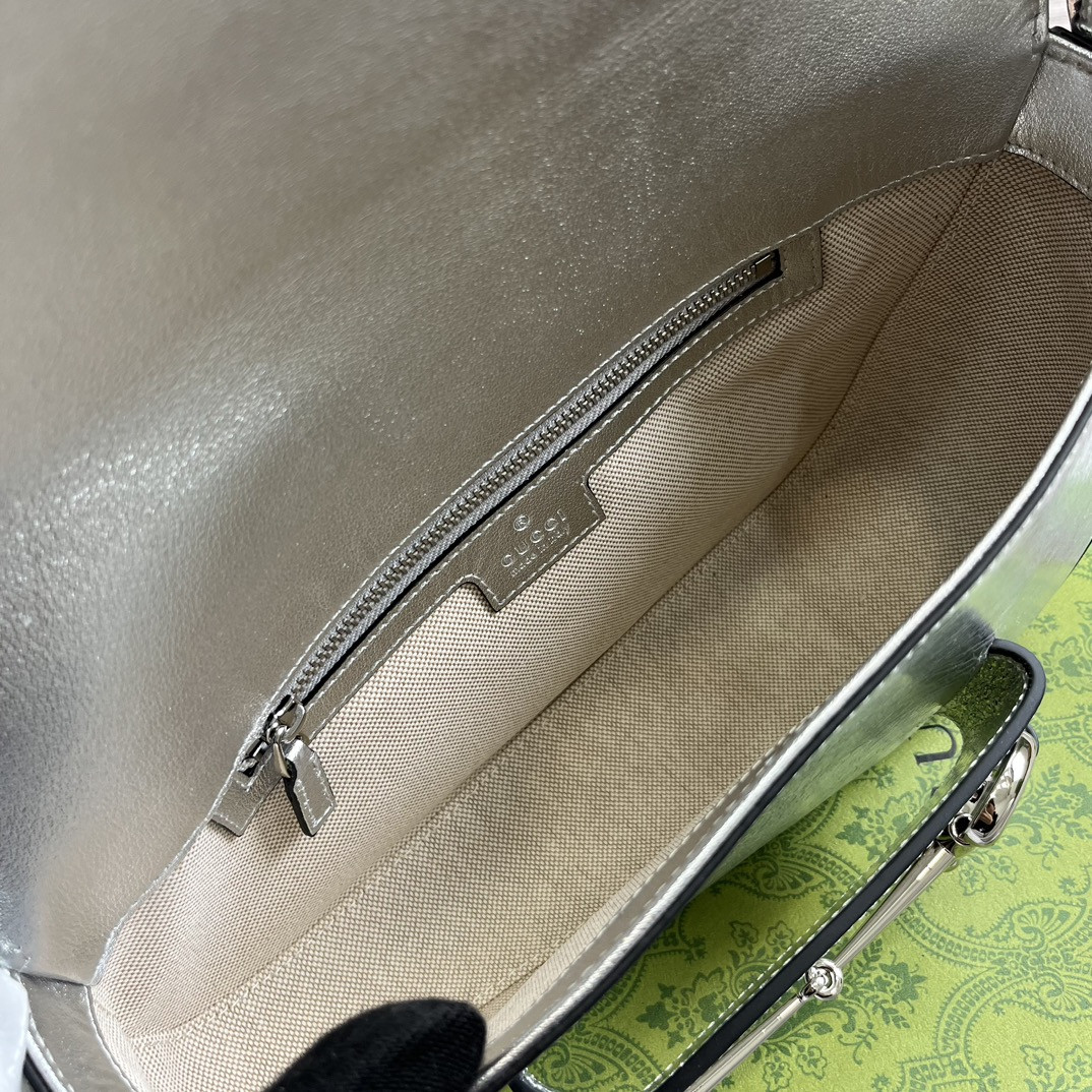 Gvc*1 HORSEBIT 1955 SMALL SHOULDER BAG Metallic silver 10.4"W x 6.7-4.1"H x 3.1-1.6"D