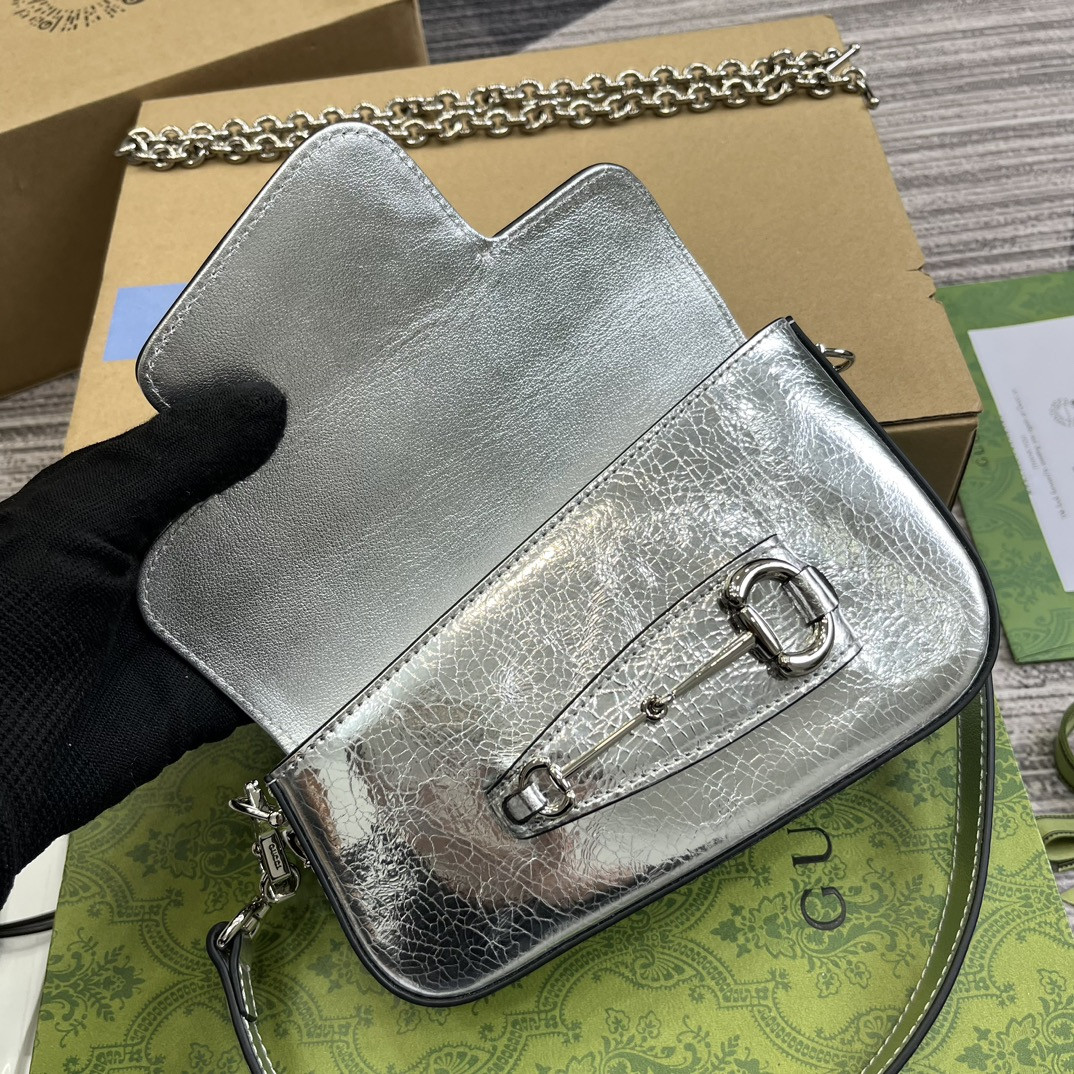 Gvc*1 HORSEBIT 1955 MINI SHOULDER BAG SILVER 7.7"W x 5-3.1"H x 2.4-1.2"D