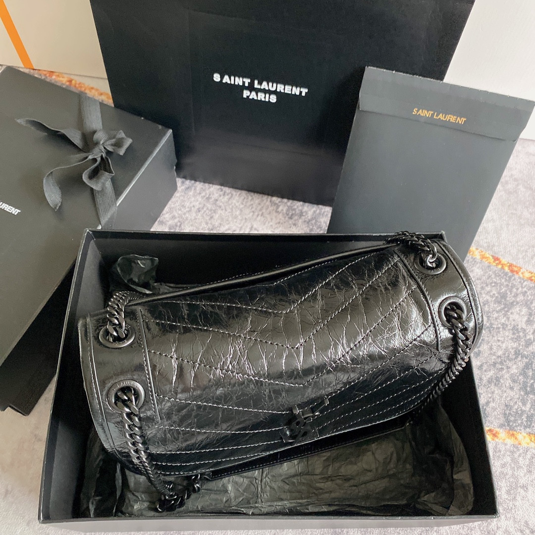 Y51 NIKI MEDIUM IN VINTAGE LEATHER ALL BLACK 11 X 7.8 X 3.3 INCHES