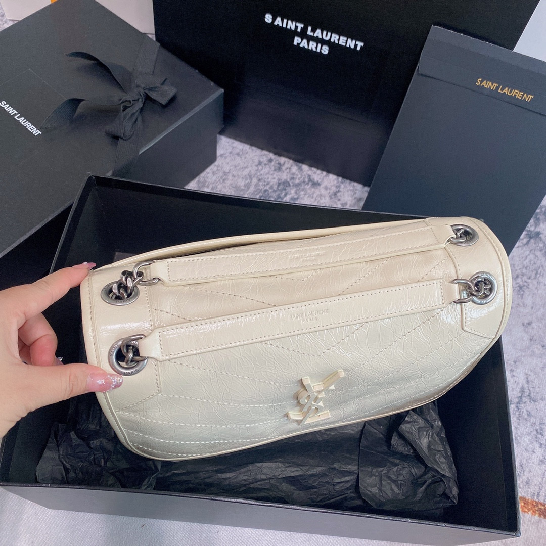 Y51 NIKI MEDIUM IN VINTAGE LEATHER WHITE 11 X 7.8 X 3.3 INCHES