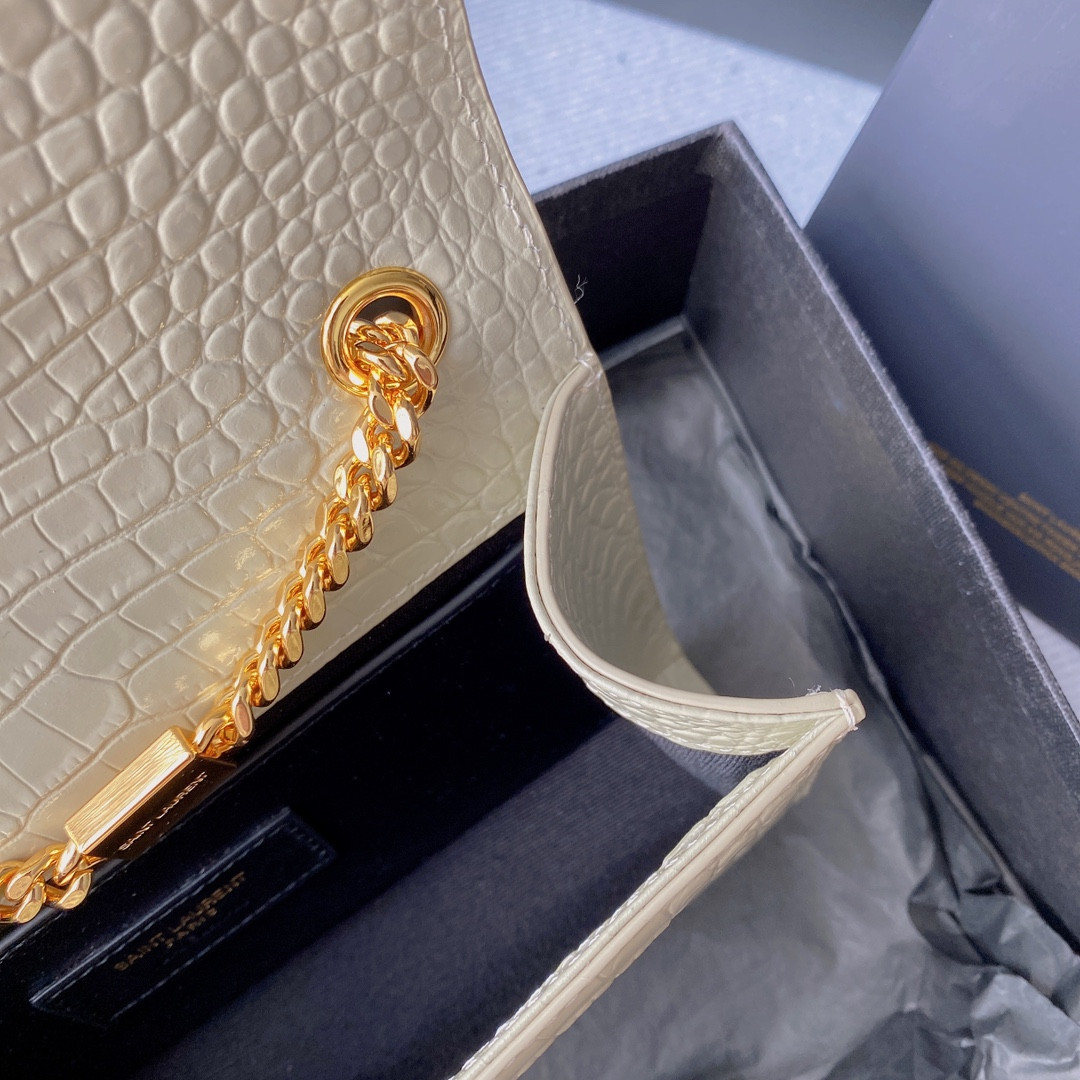 Y51 KATE MEDIUM TASSEL IN CROCODILE-EMBOSSED LEATHER WHITE 9.4 X 5.7 X 2.1 INCHES