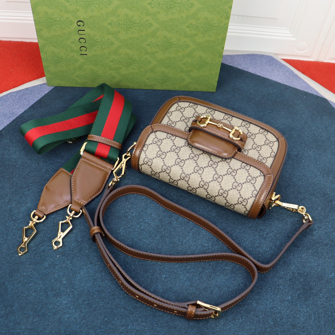 Gvc*1 HORSEBIT 1955 MINI BAG Beige and ebony 8.1"W x 5.7"H x 2"D