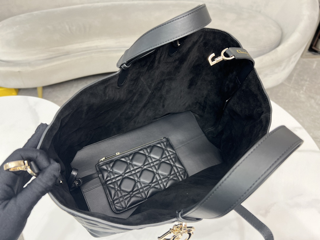 Large D10r Toujours Bag Black Macrocannage Calfskin 14.5 x 10.5 x 8.5 inches