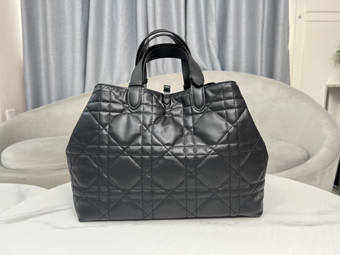Large D10r Toujours Bag Black Macrocannage Calfskin 14.5 x 10.5 x 8.5 inches