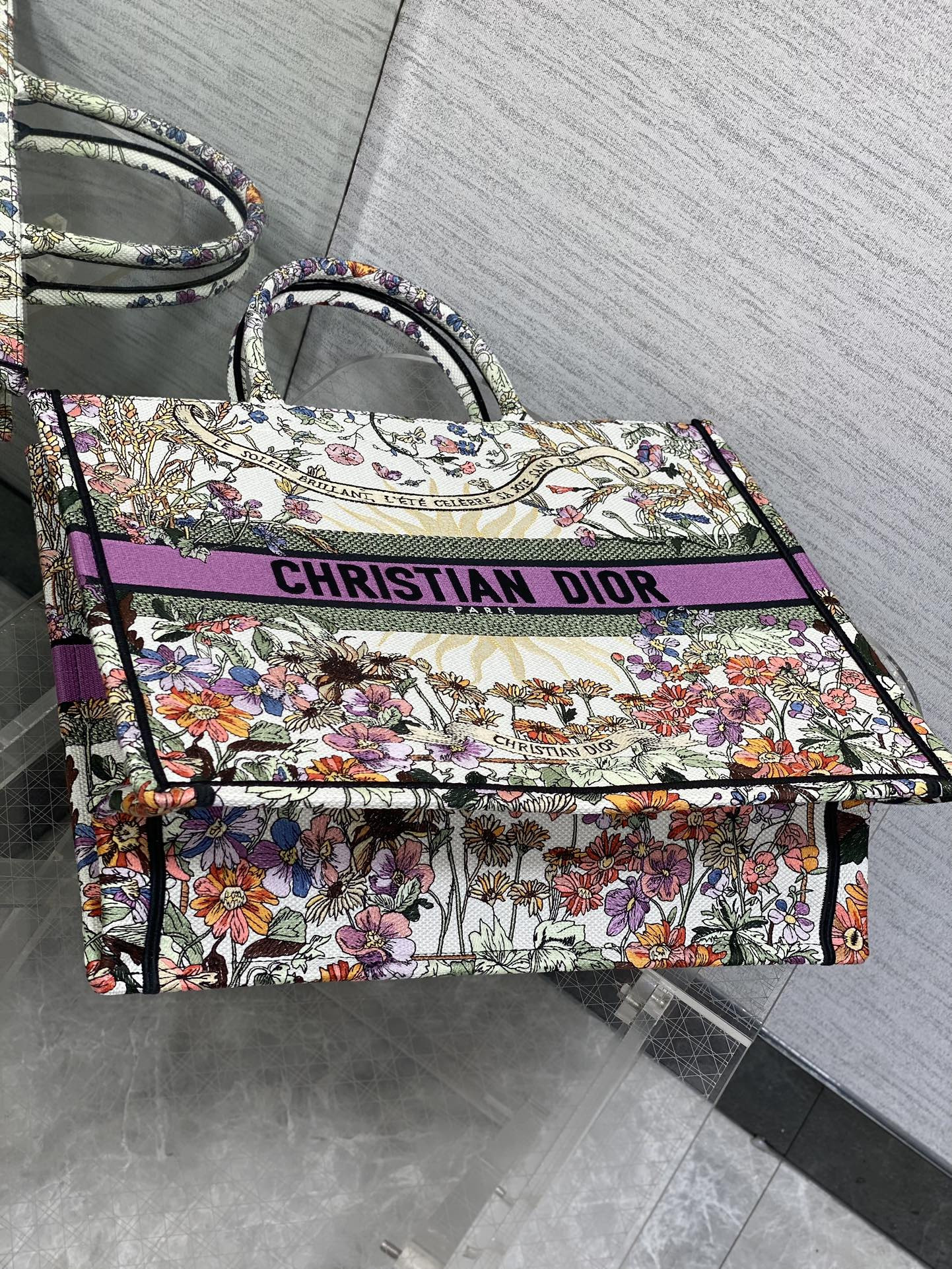 D10r Book Tote  Ecru Multicolor D10r 4 Saisons Été Soleil Embroidery 42 x18 x35cm
