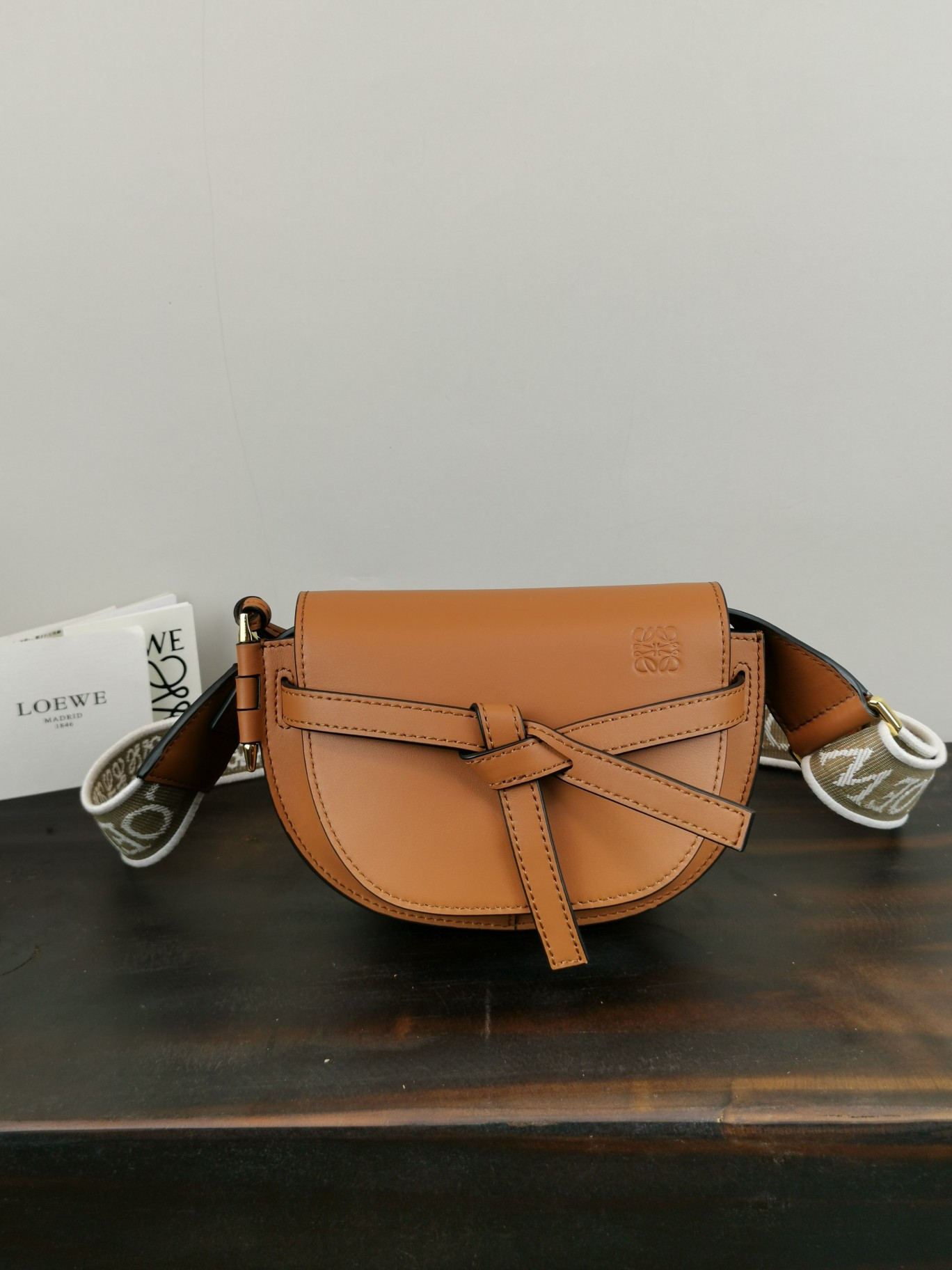 L0ew* Mini Gate Dual bag in soft calfskin and jacquard 21x12.5x9.5cm