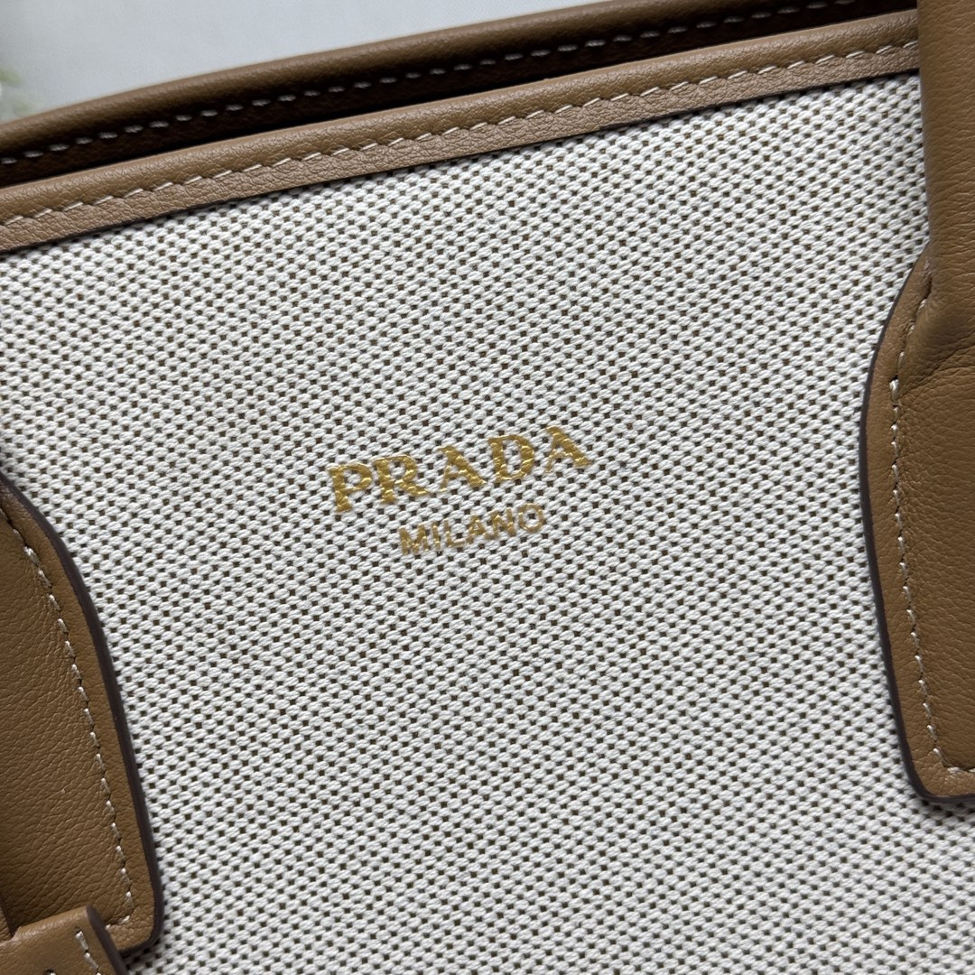 Pra*a Medium linen blend and leather tote bag 22.5x35x18cm