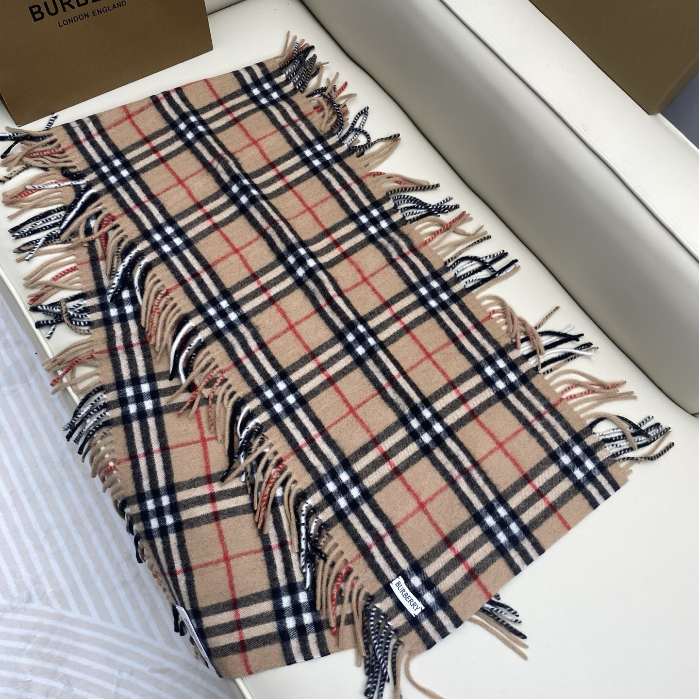 Bv*b*rry Check Cashmere Happy scarf 30x155cm