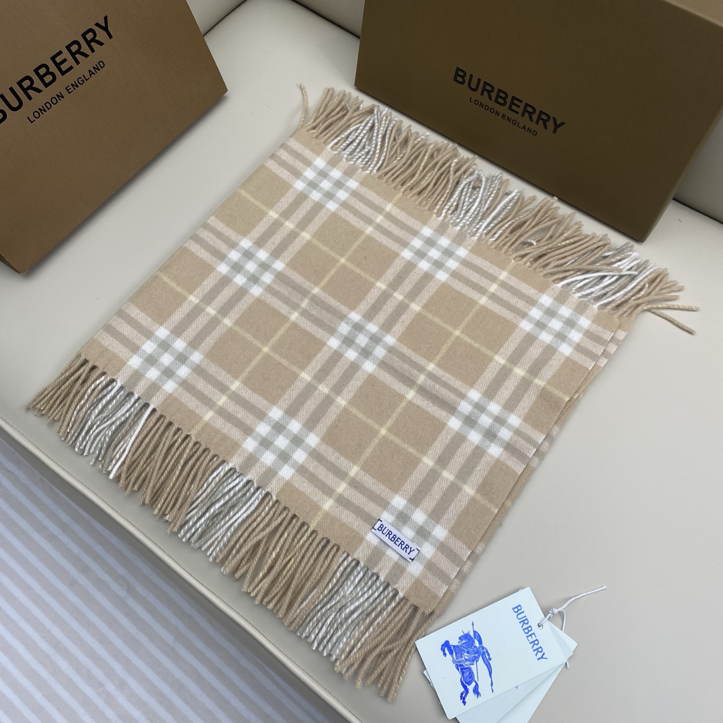 Bv*b*rry Check Cashmere Happy scarf 30x155cm